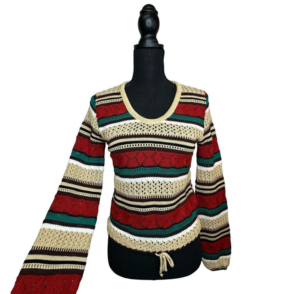 THE RIGHT TIME Multi Colored Striped Earth Tones  Scoop Neck Sweater Size Medium